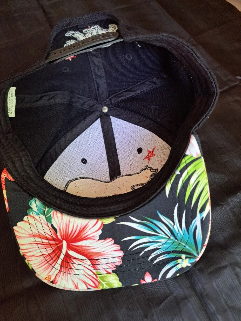 Black Floral-Print Baseball Cap